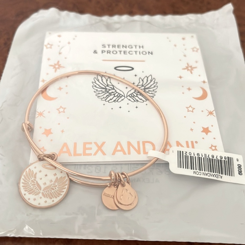 COPY - Alex And Ani Strength & Protection Angel Wings Charm Bangle W/tag Card